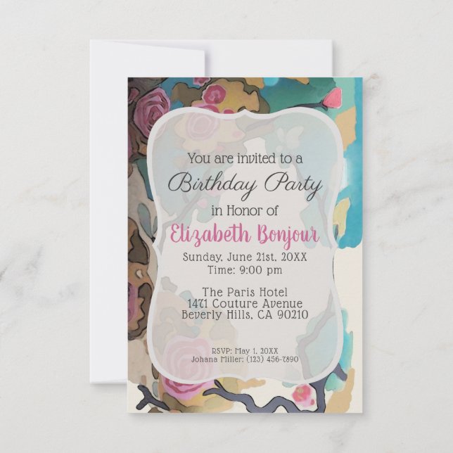 Invitation Fleurs en PAPIER Aquarellé & OPTIONS DE TAILLE - R (Dos)