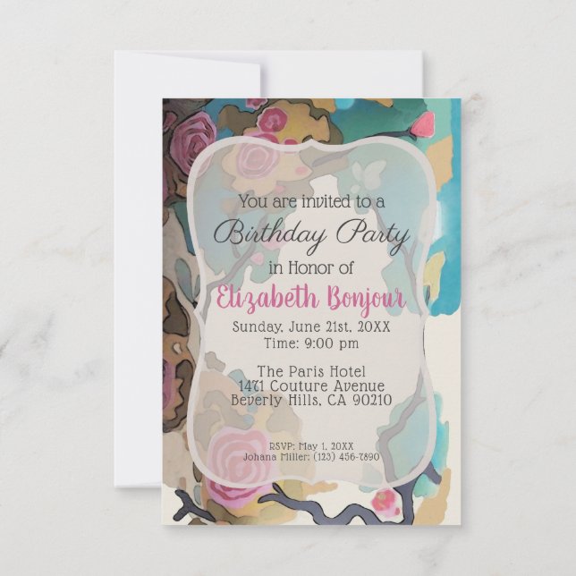 Invitation Fleurs en PAPIER Aquarellé & OPTIONS DE TAILLE - R (Dos)