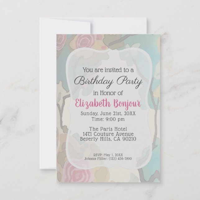 Invitation Fleurs en PAPIER Aquarellé & OPTIONS DE TAILLE - R (Dos)