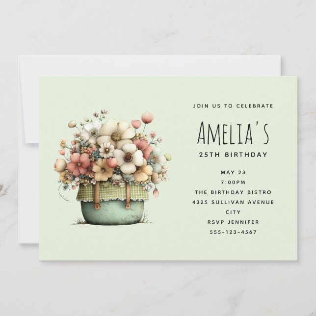 Invitation Fleurs en pot Cozy Style Shabby Chic Cadeau d'anni (Devant)