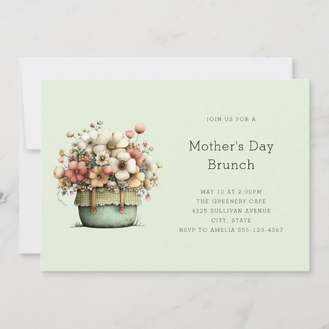 Invitation Fleurs en Pot Style Cosy et Shabby pour la Fête de (Devant)
