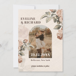Invitation Fleurs en terre cuite moderne arche feuilles verts
