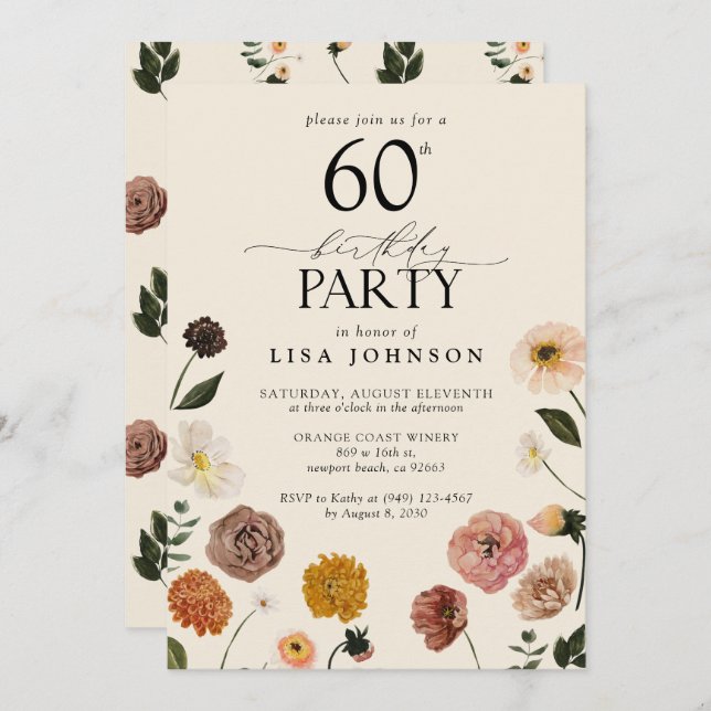 Invitation Fleurs en terre cuite vintages 60e anniversaire (Devant / Derrière)