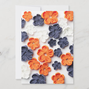 Invitation Fleurs en tissu cousu à la main printemps orange b