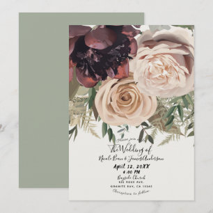 Invitation Fleurs Épanouies Botaniques Glamour Mariage Rouge