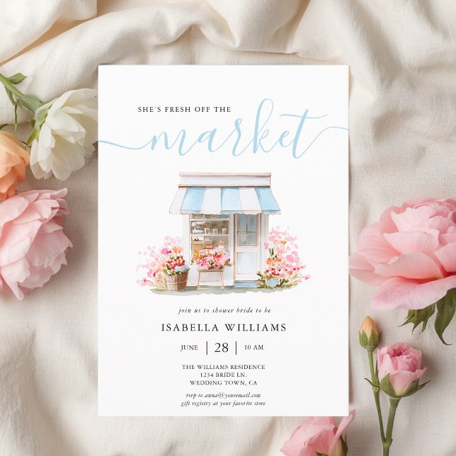 Invitation Fleurs épuisées : une fête prénuptiale (The front of the invitation is shown at a 5x7 inch size. Choose size, paper, + corner style.)