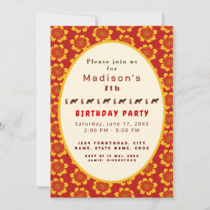 Invitation Fleurs et animaux motif floral rouge et jaune
