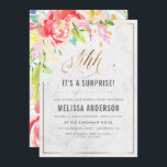 Invitation Fleurs et fête d'anniversaire de surprise d'or du<br><div class="desc">Personnalisez ces fleurs et invitations de fête d'anniversaire de surprise d'or du marbre | par des conceptions d'Eugene. Ceux-ci "Shhh… c'est une surprise !" les invitations de fête d'anniversaire comportent un arrière - plan de marbre blanc classique avec une frontière élégante d'or, affichage floral d'aquarelle, feuille d'or élégante de faux...</div>