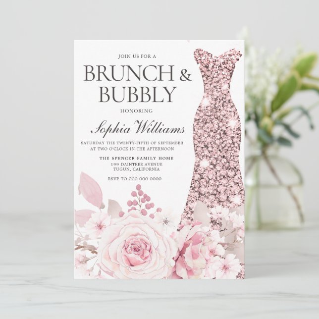 Invitation Fleurs et Fête des mariées de robe Brunch & Bubbly (Debout devant)