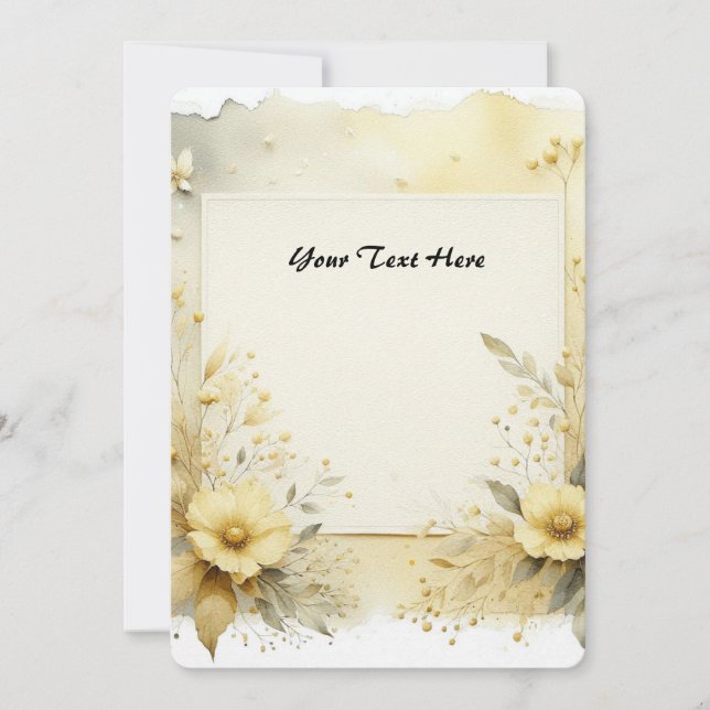 Invitation Fleurs et feuillage aquarelle jaune doux (Devant)