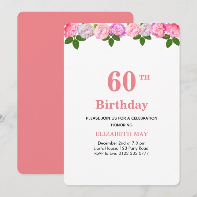 Invitation Fleurs et feuilles de laurier 40e, 60e anniversair (Devant / Derrière)