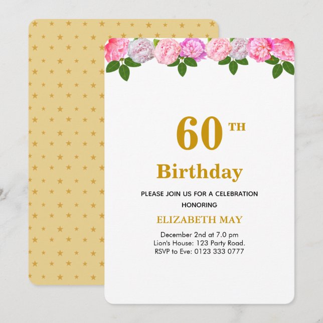 Invitation Fleurs et feuilles de laurier 40e, 60e anniversair (Devant / Derrière)