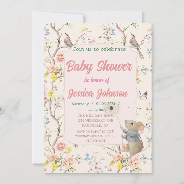 Invitation fleurs et feuilles délicates de style chinois (Devant)