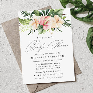 Invitation Fleurs et feuilles d'Hibiscus tropical Fête de béb