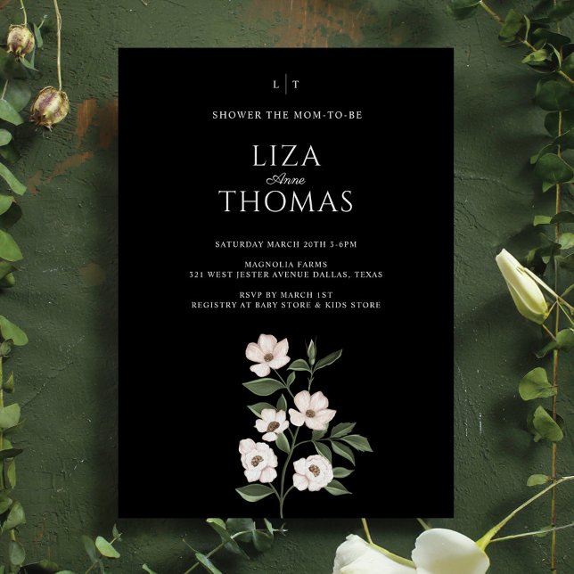 Invitation Fleurs et Feuilles d'ivoire blanc Magnolia (White Ivory Magnolia Watercolor Flowers & Leaves Invitation)