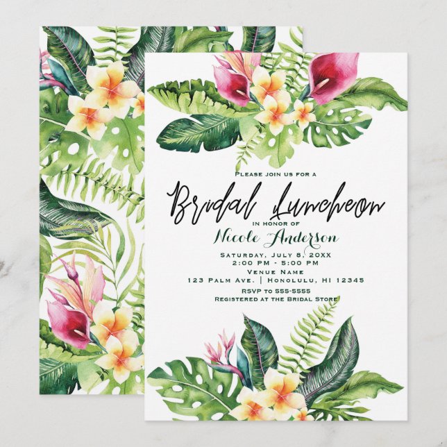 Invitation Fleurs et feuilles tropicales Floral déjeuner de m (Devant / Derrière)