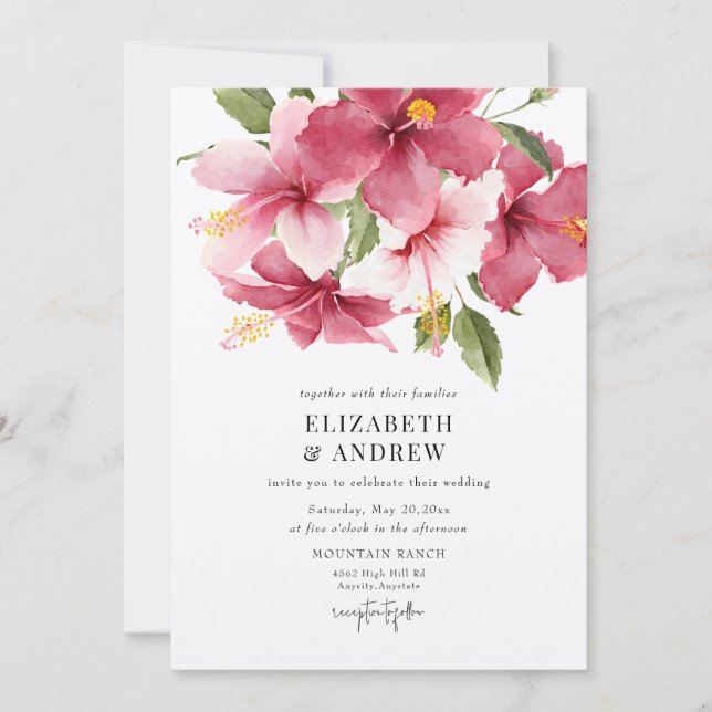 Invitation Fleurs et feuilles tropicales | Mariage de fleurs  (Devant)