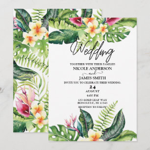 Invitation Fleurs et Feuilles Tropicales Mariage Floral