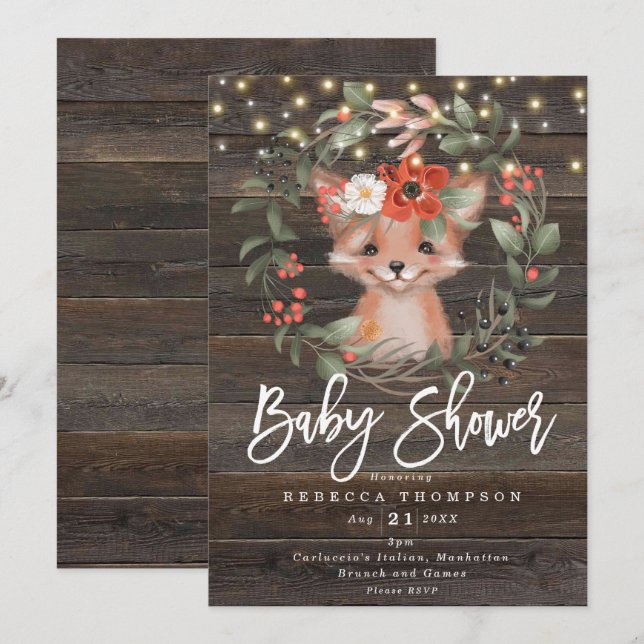 Invitation fleurs et joli renard boho baby shower moderne (Devant / Derrière)