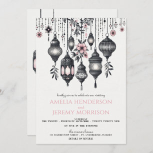 Invitation Fleurs et lanternes roses Détails Mariage