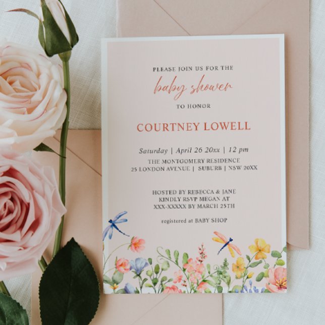 Invitation Fleurs et libellules Boho Garden Baby shower (Créateur téléchargé)