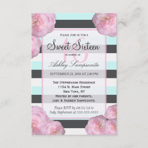 Invitation Fleurs et Monnaie Roses, Gris de Charbon et Gris B