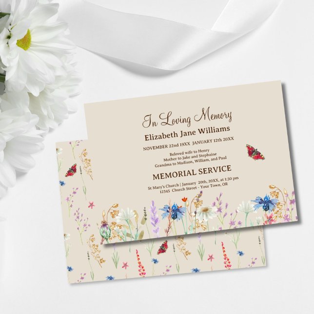 Invitation Fleurs et Papillons Funéraires En Souvenir Affectu (Créateur téléchargé)