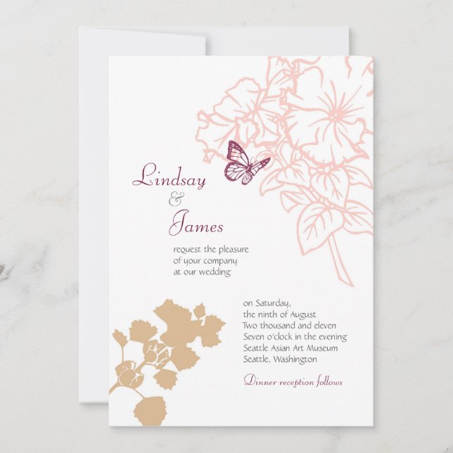 Invitation Fleurs et papillons illustrés Mariage de jardin (Devant)