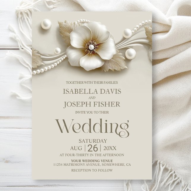 Invitation Fleurs et Perles de Mariage (Créateur téléchargé)