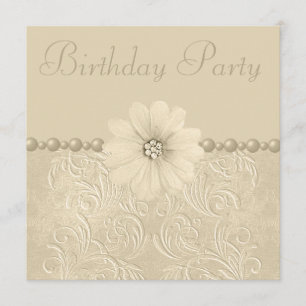 Invitation Fleurs et perles Vintages de fête d'anniversaire