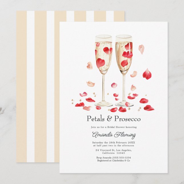 Invitation Fleurs et Prosecco Fête de Mariage avec Champagne (Devant / Derrière)
