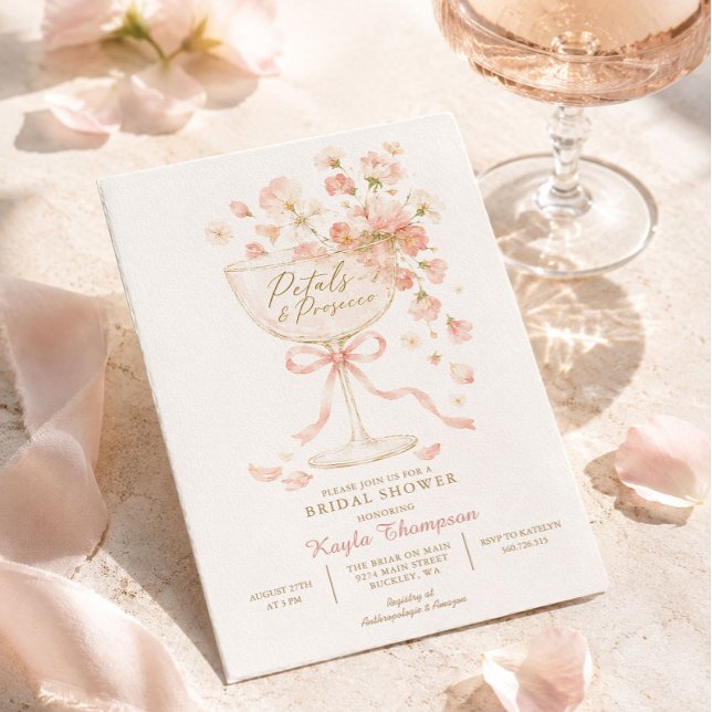 Invitation Fleurs et Prosecco Fête de Mariage Florale (Créateur téléchargé)
