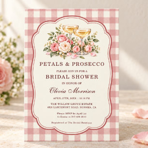 Invitation Fleurs et Prosecco Floral Gingham Enterrement de V