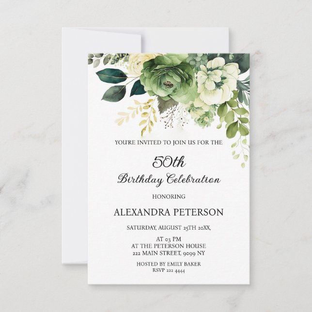 Invitation Fleurs Et Verdure Anniversaire (Devant)
