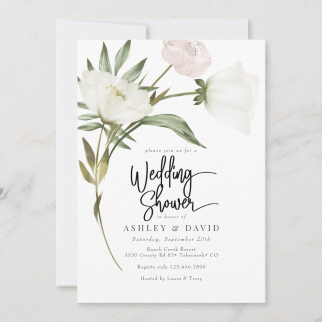 Invitation Fleurs et verdure pour douche de mariage (Devant)