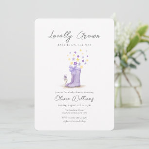 Invitation Fleurs étoiles de pluie bottes bébé douche violett
