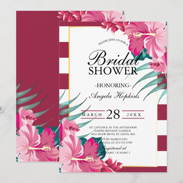 Invitation Fleurs Exotiques Élégantes Mariage Bourgogne (Devant / Derrière)