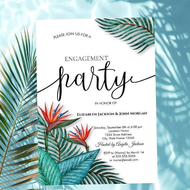 Invitation Fleurs Exotiques Tropicales Engagement   (Créateur téléchargé)