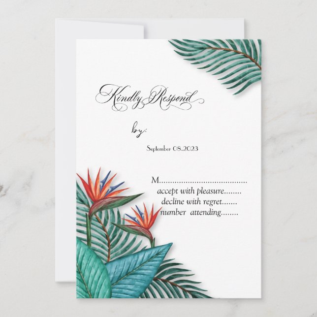 Invitation Fleurs Exotiques Tropicales RSVP (Devant)