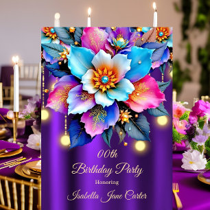 Invitation Fleurs exotiques violettes de fête teal rose bleu 
