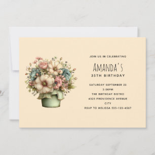 Invitation Fleurs Fantaisistes dans un Pot de Fleurs Annivers