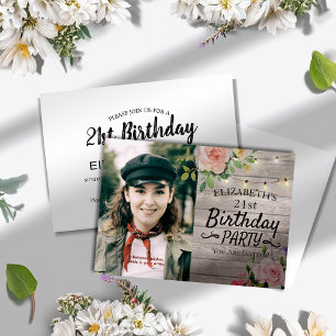 Invitation Fleurs Fête Anniversaire Bois Chaîne Lumières Phot