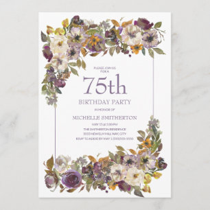 Invitation Fleurs Feuillage Jaune Ivoire Violet 75e Anniversa