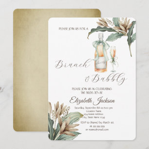 Invitation Fleurs Feuille Verre à Champagne Bouteille Shower