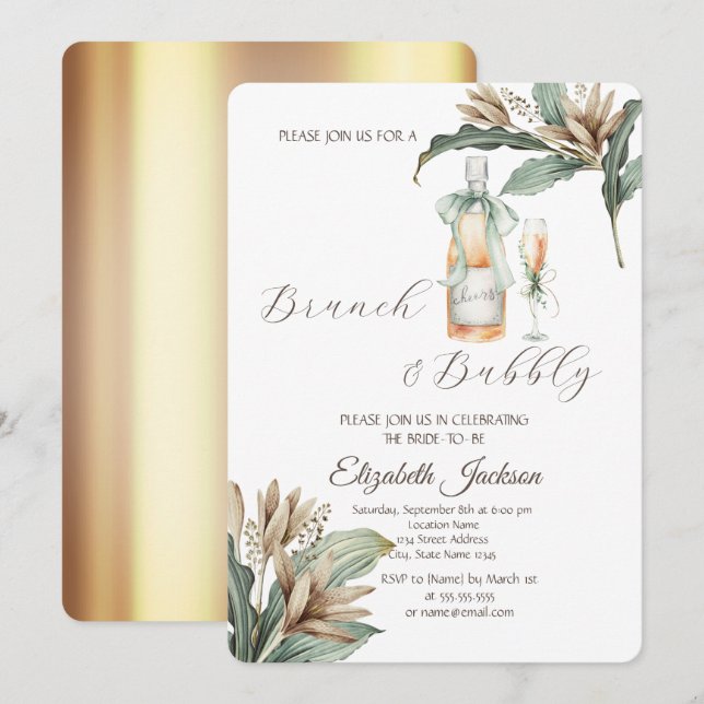 Invitation Fleurs Feuille Verre à Champagne Orenter Shower de (Devant / Derrière)