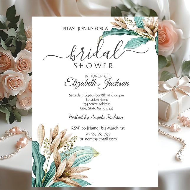 Invitation Fleurs Feuilles Bohème Élégantes pour Enterrement  (Créateur téléchargé)