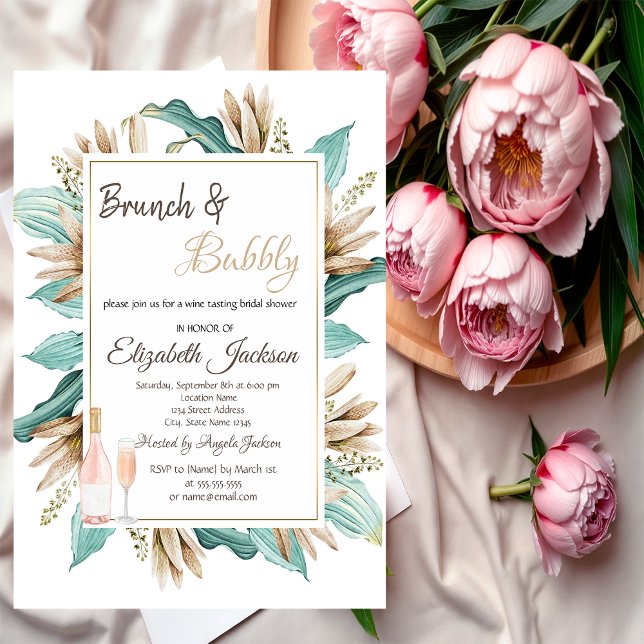 Invitation Fleurs Feuilles Brunch & Bulles Réception de Maria (Créateur téléchargé)
