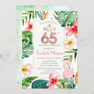 Invitation Fleurs Feuilles de palme tropicale Flamant rose ro
