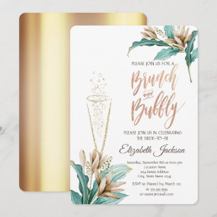 Invitation Fleurs Feuilles Verre à Champagne Baby Shower de M