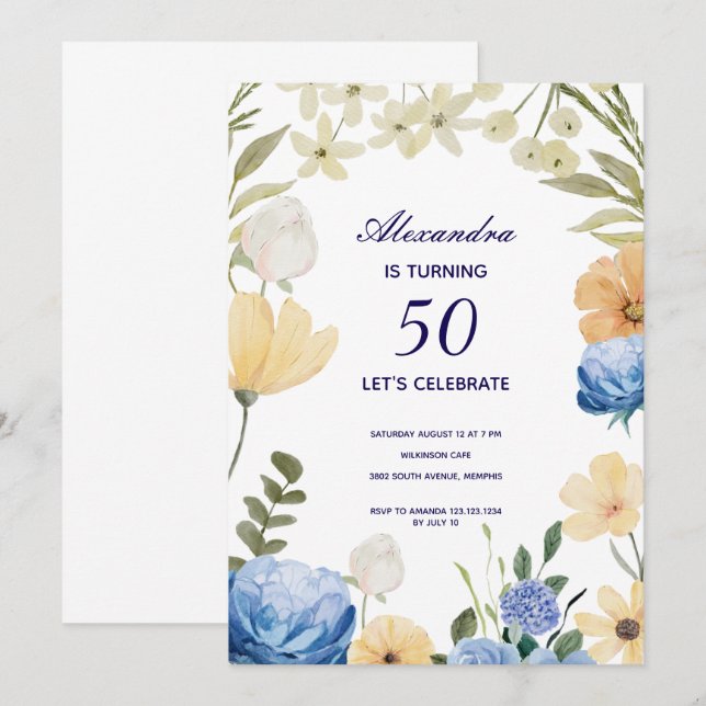 Invitation Fleurs fleurissent hydrangea coloré 50e anniversai (Devant / Derrière)